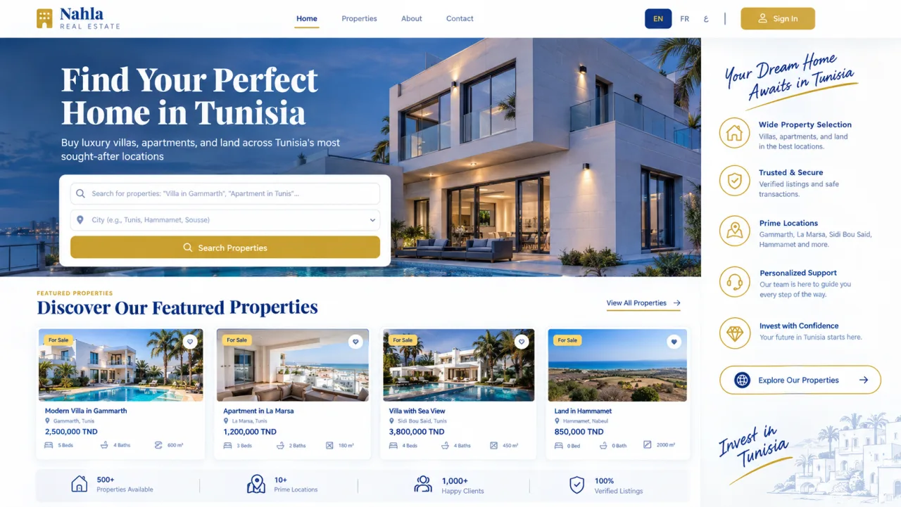 Nahla Real Estate — aperçu du site