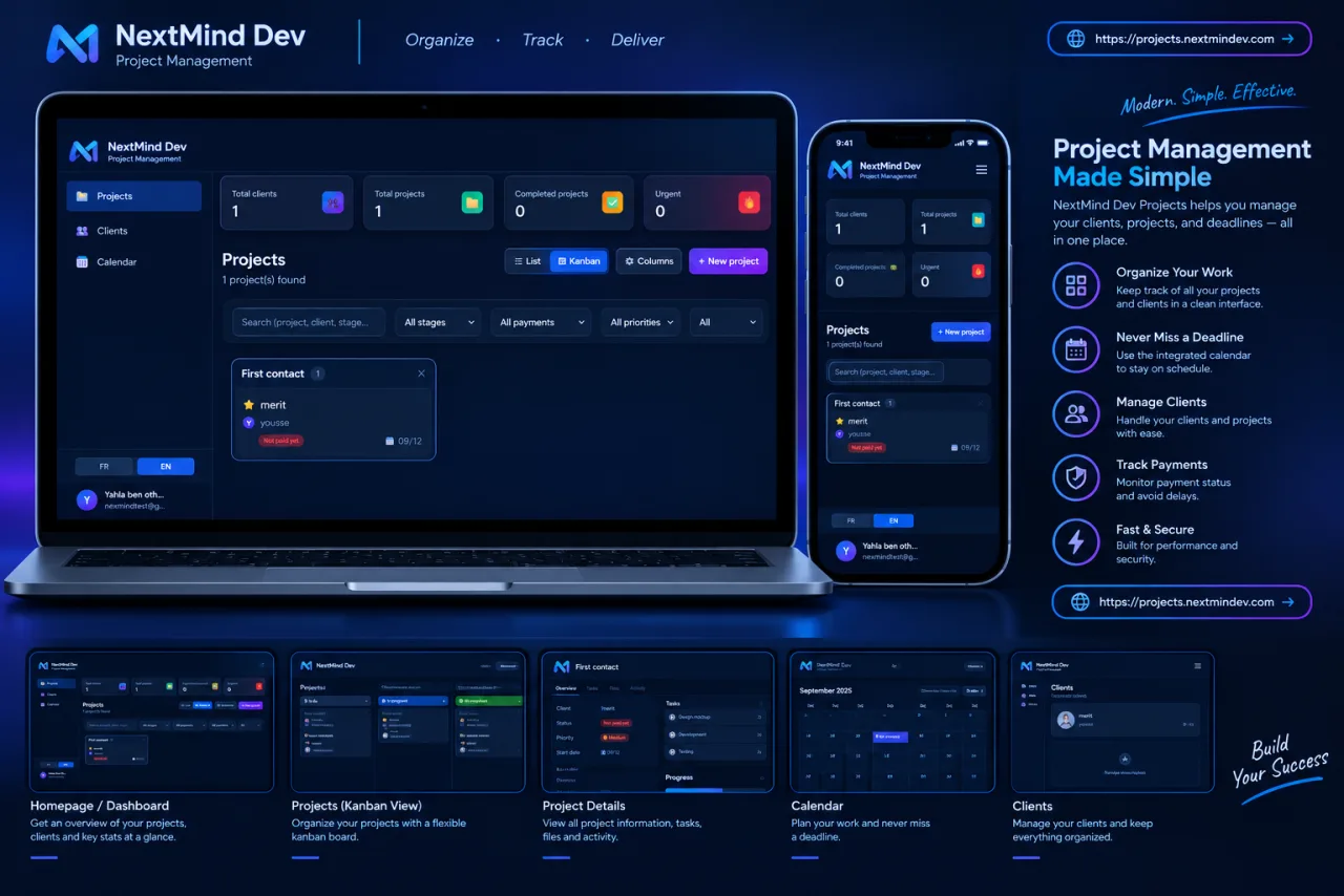 Dashboard Services — aperçu du site